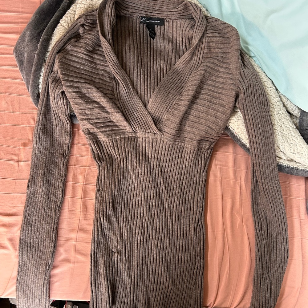 INC International Concepts Brown V-Neck Sweater